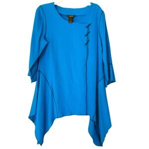 Ali Miles Tunic Top Womens M Crinkle Boho Lagenlook Comfort Blouse Vibrant Blue